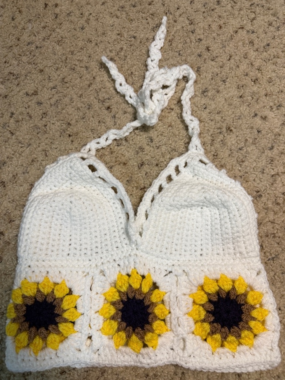 Hand Crochet by Little Fox Run White Crochet Sunflower Bralette size small NWOT - Picture 1 of 5